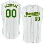 Custom Green Gold Baseball Authentic Pinstripe Sleeveless White Jersey Kelly