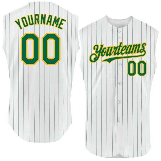 Custom Green Gold Baseball Authentic Pinstripe Sleeveless White Jersey Kelly