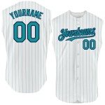 Custom Teal Jersey Sleeveless Navy White Baseball Pinstripe Authentic Custom Teal Jersey Sleeveless Navy White Baseball Pinstripe Authentic
