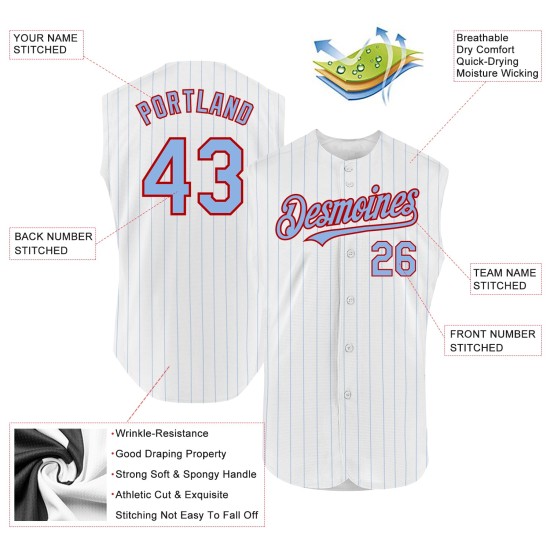 Pinstripe Sleeveless Baseball Light Blue Jersey Red White Authentic Custom