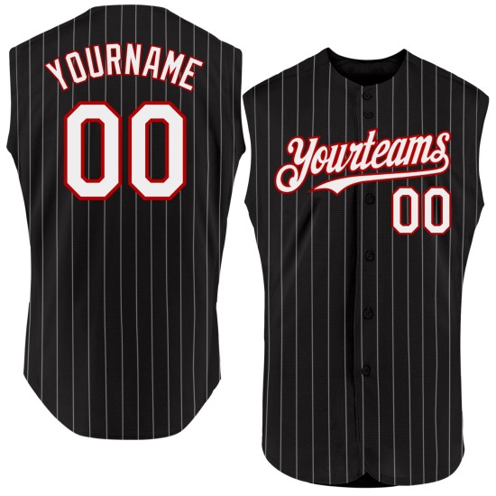 Black Jersey White Baseball Sleeveless Red Pinstripe Authentic Custom Black Jersey White Baseball Sleeveless Red Pinstripe Authentic Custom