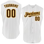 Brown Jersey Gold Custom Sleeveless Pinstripe Authentic White Baseball Brown Jersey Gold Custom Sleeveless Pinstripe Authentic White Baseball