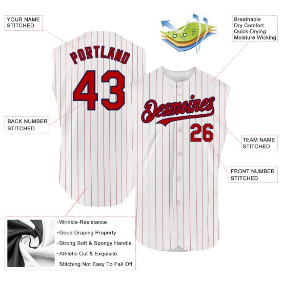 Jersey Pinstripe Baseball Authentic Navy Custom White Red Sleeveless Jersey Pinstripe Baseball Authentic Navy Custom White Red Sleeveless