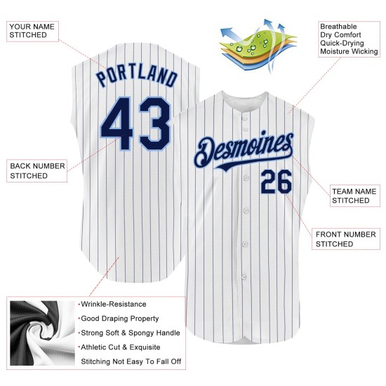 Baseball Sleeveless Blue Navy White Custom Authentic Light Jersey Pinstripe Baseball Sleeveless Blue Navy White Custom Authentic Light Jersey Pinstripe