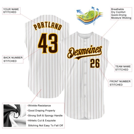 Brown Jersey Gold Custom Sleeveless Pinstripe Authentic White Baseball Brown Jersey Gold Custom Sleeveless Pinstripe Authentic White Baseball