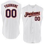 Authentic Jersey Sleeveless Navy Custom White Orange Pinstripe Baseball Authentic Jersey Sleeveless Navy Custom White Orange Pinstripe Baseball