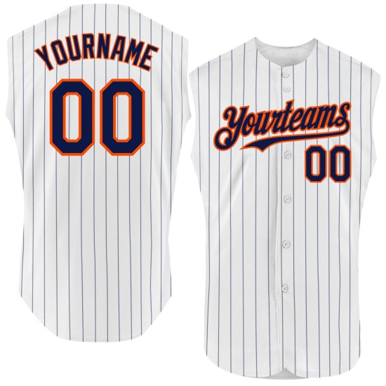 Authentic Jersey Sleeveless Navy Custom White Orange Pinstripe Baseball Authentic Jersey Sleeveless Navy Custom White Orange Pinstripe Baseball