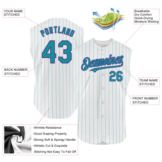 Pinstripe Jersey Purple Baseball Teal White Sleeveless Custom Authentic Pinstripe Jersey Purple Baseball Teal White Sleeveless Custom Authentic