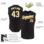 Jersey White Custom Baseball Authentic Sleeveless Gold Black Pinstripe Jersey White Custom Baseball Authentic Sleeveless Gold Black Pinstripe