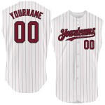 Authentic Custom Sleeveless Jersey Pinstripe Black Crimson White Baseball Authentic Custom Sleeveless Jersey Pinstripe Black Crimson White Baseball
