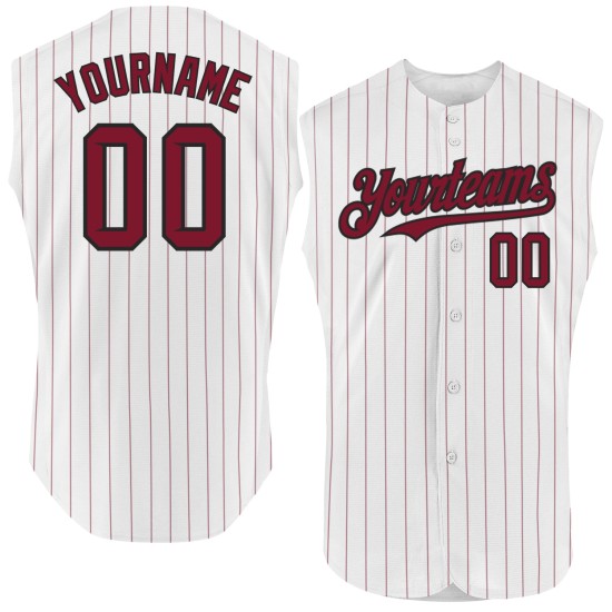 Authentic Custom Sleeveless Jersey Pinstripe Black Crimson White Baseball Authentic Custom Sleeveless Jersey Pinstripe Black Crimson White Baseball