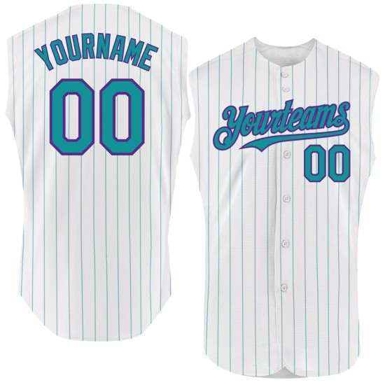 Pinstripe Jersey Purple Baseball Teal White Sleeveless Custom Authentic Pinstripe Jersey Purple Baseball Teal White Sleeveless Custom Authentic