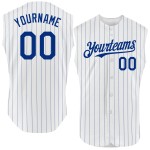 Sleeveless Royal Authentic Pinstripe Jersey Royal White Custom Baseball Sleeveless Royal Authentic Pinstripe Jersey Royal White Custom Baseball