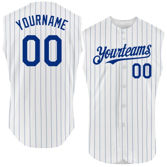 Sleeveless Royal Authentic Pinstripe Jersey Royal White Custom Baseball Sleeveless Royal Authentic Pinstripe Jersey Royal White Custom Baseball