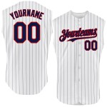 Navy Pinstripe Red Sleeveless Jersey Custom Baseball Authentic White Navy Pinstripe Red Sleeveless Jersey Custom Baseball Authentic White