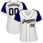Baseball Sleeves Raglan Custom Gold Jersey White Authentic Navy Navy-Old Pinstripe Baseball Sleeves Raglan Custom Gold Jersey White Authentic Navy Navy-Old Pinstripe