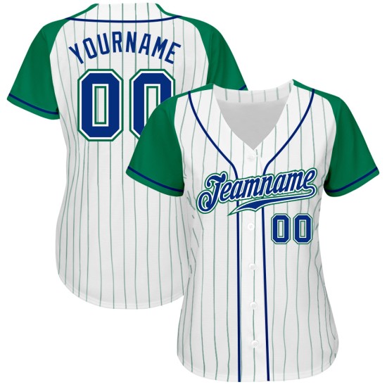 White Pinstripe Authentic Kelly Green Jersey Baseball Royal-Kelly Raglan Green Sleeves Custom White Pinstripe Authentic Kelly Green Jersey Baseball Royal-Kelly Raglan Green Sleeves Custom
