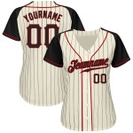 Custom Black-Red Black Pinstripe Sleeves Raglan Cream Authentic Jersey Baseball Custom Black-Red Black Pinstripe Sleeves Raglan Cream Authentic Jersey Baseball
