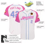 Sleeves Pink Authentic Light Raglan White Pinstripe Blue-Pink Custom Baseball Jersey Sleeves Pink Authentic Light Raglan White Pinstripe Blue-Pink Custom Baseball Jersey