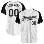 White Black-Gray Pinstripe Jersey Sleeves Black Custom Raglan Authentic Baseball White Black-Gray Pinstripe Jersey Sleeves Black Custom Raglan Authentic Baseball