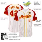 Raglan Sleeves White Custom Jersey Authentic Pinstripe Baseball Red-Gold Red Raglan Sleeves White Custom Jersey Authentic Pinstripe Baseball Red-Gold Red
