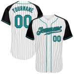 Jersey Raglan Sleeves Baseball Pinstripe Black Authentic White Teal-Black Custom Jersey Raglan Sleeves Baseball Pinstripe Black Authentic White Teal-Black Custom