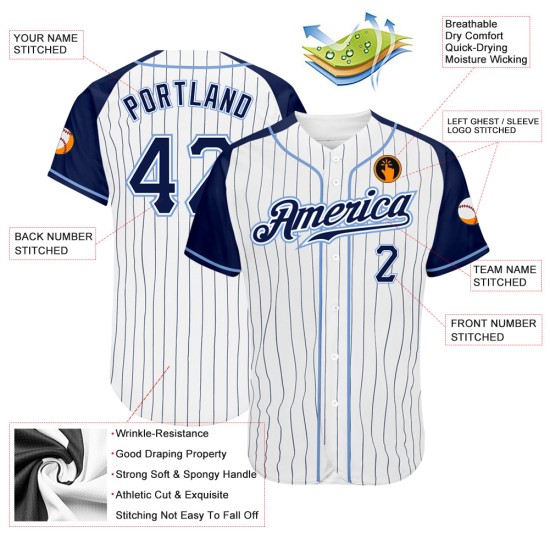 White Raglan Navy-Light Pinstripe Jersey Baseball Authentic Blue Custom Sleeves Navy White Raglan Navy-Light Pinstripe Jersey Baseball Authentic Blue Custom Sleeves Navy