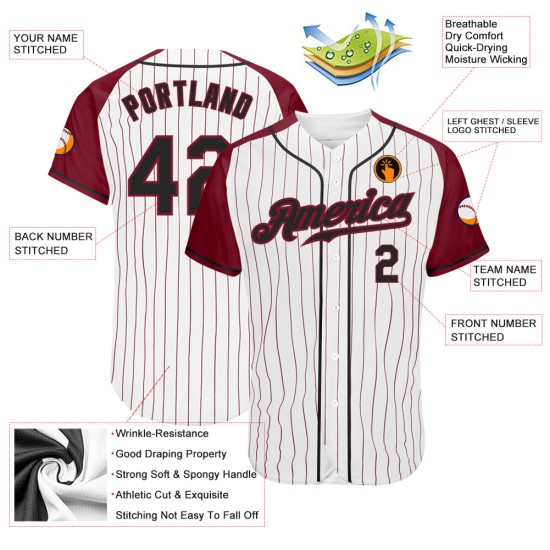 Crimson Custom Baseball Jersey Black-Crimson Authentic Sleeves White Raglan Pinstripe Crimson Custom Baseball Jersey Black-Crimson Authentic Sleeves White Raglan Pinstripe