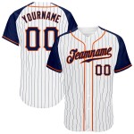 Baseball White Navy-Orange Authentic Pinstripe Jersey Custom Sleeves Raglan Navy Baseball White Navy-Orange Authentic Pinstripe Jersey Custom Sleeves Raglan Navy