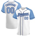 Custom Jersey White Authentic Sleeves Blue-Navy Light Raglan Baseball Custom Jersey White Authentic Sleeves Blue-Navy Light Raglan Baseball