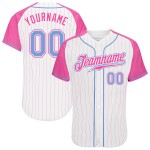 Sleeves Pink Authentic Light Raglan White Pinstripe Blue-Pink Custom Baseball Jersey Sleeves Pink Authentic Light Raglan White Pinstripe Blue-Pink Custom Baseball Jersey