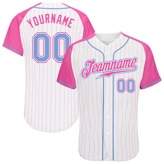 Sleeves Pink Authentic Light Raglan White Pinstripe Blue-Pink Custom Baseball Jersey Sleeves Pink Authentic Light Raglan White Pinstripe Blue-Pink Custom Baseball Jersey