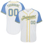 Sleeves Jersey Custom Authentic Light Light Baseball Blue Blue-Gold White Raglan Pinstripe Sleeves Jersey Custom Authentic Light Light Baseball Blue Blue-Gold White Raglan Pinstripe