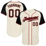 Custom Black-Red Black Pinstripe Sleeves Raglan Cream Authentic Jersey Baseball Custom Black-Red Black Pinstripe Sleeves Raglan Cream Authentic Jersey Baseball