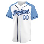 Custom Jersey White Authentic Sleeves Blue-Navy Light Raglan Baseball Custom Jersey White Authentic Sleeves Blue-Navy Light Raglan Baseball
