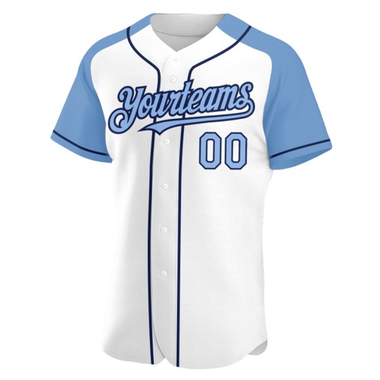 Custom Jersey White Authentic Sleeves Blue-Navy Light Raglan Baseball Custom Jersey White Authentic Sleeves Blue-Navy Light Raglan Baseball