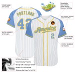Sleeves Jersey Custom Authentic Light Light Baseball Blue Blue-Gold White Raglan Pinstripe Sleeves Jersey Custom Authentic Light Light Baseball Blue Blue-Gold White Raglan Pinstripe