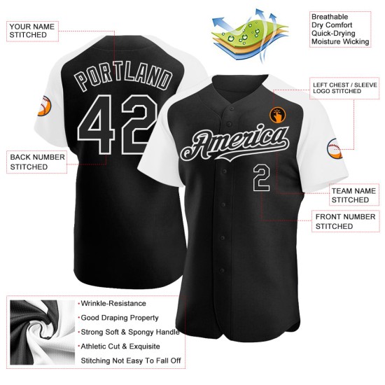 Custom White Sleeves Black Jersey Raglan Baseball Authentic Custom White Sleeves Black Jersey Raglan Baseball Authentic