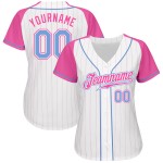 Sleeves Pink Authentic Light Raglan White Pinstripe Blue-Pink Custom Baseball Jersey Sleeves Pink Authentic Light Raglan White Pinstripe Blue-Pink Custom Baseball Jersey