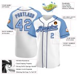 Custom Jersey White Authentic Sleeves Blue-Navy Light Raglan Baseball Custom Jersey White Authentic Sleeves Blue-Navy Light Raglan Baseball