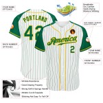 Jersey Baseball Kelly Green Pinstripe Authentic White Raglan Green-Gold Kelly Sleeves Custom Jersey Baseball Kelly Green Pinstripe Authentic White Raglan Green-Gold Kelly Sleeves Custom