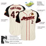 Custom Black-Red Black Pinstripe Sleeves Raglan Cream Authentic Jersey Baseball Custom Black-Red Black Pinstripe Sleeves Raglan Cream Authentic Jersey Baseball