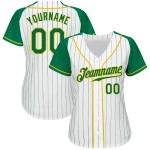 Jersey Baseball Kelly Green Pinstripe Authentic White Raglan Green-Gold Kelly Sleeves Custom Jersey Baseball Kelly Green Pinstripe Authentic White Raglan Green-Gold Kelly Sleeves Custom