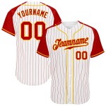 Raglan Sleeves White Custom Jersey Authentic Pinstripe Baseball Red-Gold Red Raglan Sleeves White Custom Jersey Authentic Pinstripe Baseball Red-Gold Red