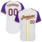 Purple-Gold White Raglan Purple Authentic Jersey Baseball Sleeves Custom Pinstripe Purple-Gold White Raglan Purple Authentic Jersey Baseball Sleeves Custom Pinstripe