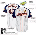 Baseball White Navy-Orange Authentic Pinstripe Jersey Custom Sleeves Raglan Navy Baseball White Navy-Orange Authentic Pinstripe Jersey Custom Sleeves Raglan Navy