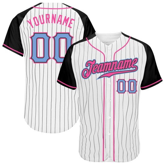 Sleeves Authentic Baseball Jersey Blue-Black Light Pinstripe Raglan Custom Black White Sleeves Authentic Baseball Jersey Blue-Black Light Pinstripe Raglan Custom Black White