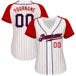 Navy-Red Authentic Custom Baseball Sleeves Red Jersey White Pinstripe Raglan Navy-Red Authentic Custom Baseball Sleeves Red Jersey White Pinstripe Raglan