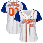 Jersey Raglan Royal Sleeves Pinstripe Baseball Authentic White Custom Orange-Royal Jersey Raglan Royal Sleeves Pinstripe Baseball Authentic White Custom Orange-Royal
