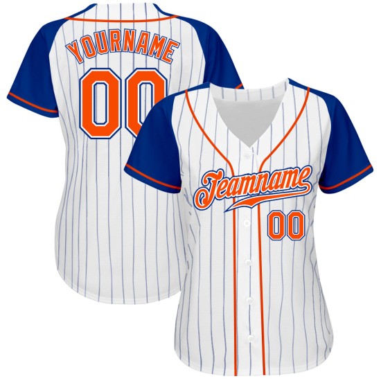 Jersey Raglan Royal Sleeves Pinstripe Baseball Authentic White Custom Orange-Royal Jersey Raglan Royal Sleeves Pinstripe Baseball Authentic White Custom Orange-Royal
